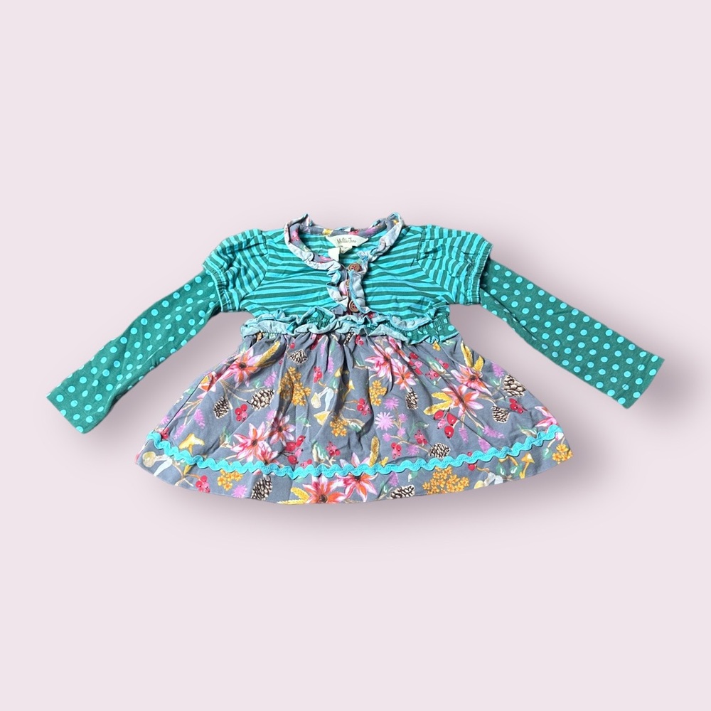 Baby Matilda Jane Stripe Polka Dot Fall Floral Print Mushroom Dress 12-18 Mon
